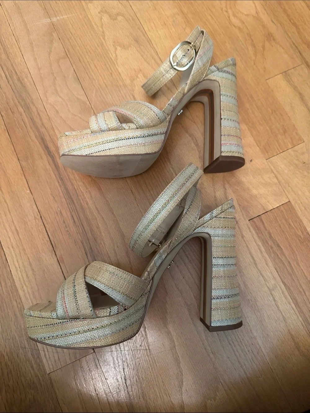 Sam Edelman Multitone Woven Ankle-Strap Heels